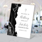 Zwarte Agaat Zilver Eerste Heilige Communie Welkom Reclamebord Met Voetstuk