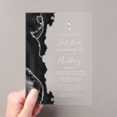 Zwarte Agaat Zilver Grijs Tekst Eerste Heilige Com Acryl Uitnodigingen (Insitu (Draagbaar))