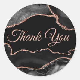 Zwarte agate elegant bedankt ronde sticker