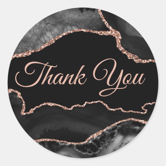 Zwarte agate elegant bedankt ronde sticker (Voorkant)