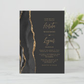 Zwarte Agate Elegante Gouden Script Trouw Kaart (Staand voorkant)