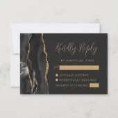Zwarte Agate Elegante Gouden Script Trouw RSVP Kaartje (Voorkant)