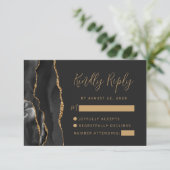 Zwarte Agate Elegante Gouden Script Trouw RSVP Kaartje (Staand voorkant)