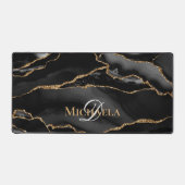 Zwarte Agate Geode Gouden Glitter Monogram Modern Bureaumat (Voorkant)