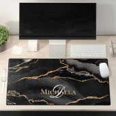 Zwarte Agate Geode Gouden Glitter Monogram Modern Bureaumat