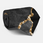 Zwarte Agate Gouden Glitter Formele Trouw Halsband Stropdas (Opgerold)