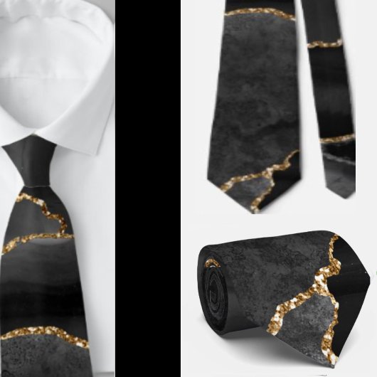 Zwarte Agate Gouden Glitter Formele Trouw Halsband Stropdas