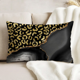 Zwarte Agate Gouden Glitter Luipaard Vlekken Accent Kussen