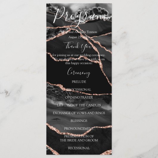 Zwarte Agate Minimalistische Luxe Trouwprogramma's Menu (Voorkant)