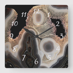 Zwarte Agate Nepmarmer Steen Edelsteen Klok