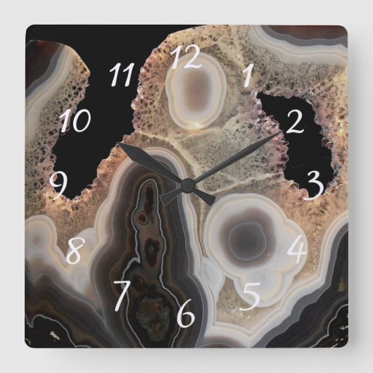 Zwarte Agate Nepmarmer Steen Edelsteen Klok (Voorkant)