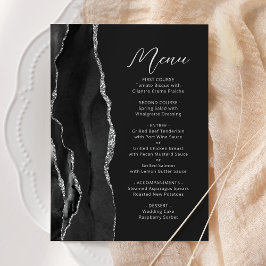Zwarte Agate Zilver Modern Schrift Donkere Bruilof Menu