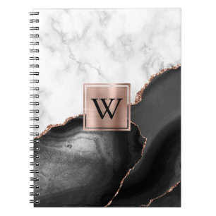 Zwarte Agaten Roze Goud Witte Marmer Monogram Notitieboek