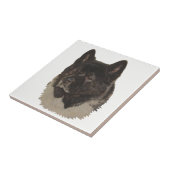 Zwarte Akita met witte borst Hond Portret Kunst Tegeltje (Zijkant)