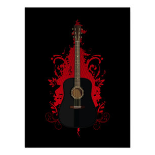Zwarte Akoestische Gitaar Kunst Muziek Kamer Vinta Perfect Poster