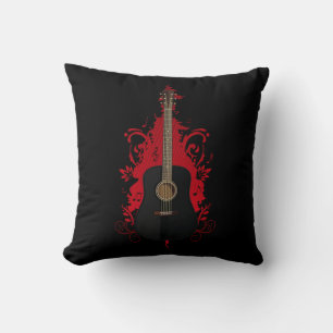 Zwarte Akoestische Gitaar Kunst voor Muziek Liefhe Kussen