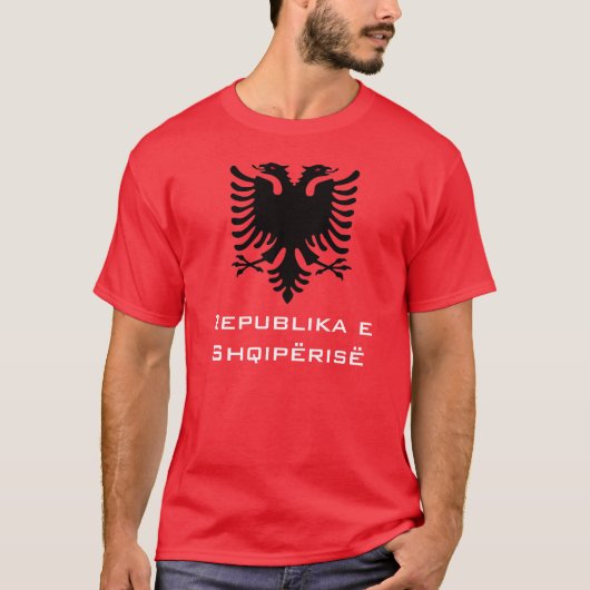 Zwarte Albanese adelaar op rode achtergrond T-shirt (Voorkant)