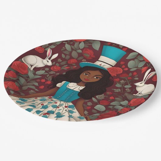 Zwarte Alice in Wonderland Papieren Bordje (Gekanteld)