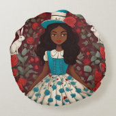Zwarte Alice in Wonderland Rond Kussen (Achterkant)