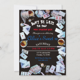 Zwarte Alice in Wonderland theepartij uitnodiginge Kaart