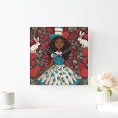 Zwarte Alice in Wonderland Vierkante Klok (Huis)