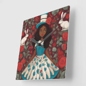 Zwarte Alice in Wonderland Vierkante Klok (Hoek)
