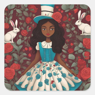 Zwarte Alice in Wonderland Vierkante Sticker