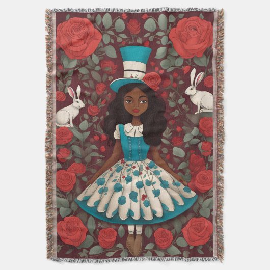Zwarte Alice Wonderland Rozen Hoed Deken (Voorkant Verticaal)