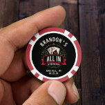 Zwarte "All In Before the Ring" vrijgezellenfeest Poker Chips<br><div class="desc">Verhoog de inzet tijdens pokeravonden op vrijgezellenfeesten met deze zwarte aangepaste pokerfiches met "All In Before the Ring" met een opvallende speelkaartgrafiek, de naam van de bruidegom en evenementdetails op de voorzijde. De strakke zwarte achtergrond met gouden accenten creëert een Vegas-casino-atmosfeer met hoge inzet, perfect voor huis-toernooien, kroegentochten of spelavonden...</div>