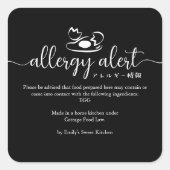 Zwarte allergiealarmwaarschuwing ei minimalistisch vierkante sticker (Voorkant)