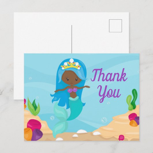 Zwarte Amerikaanse Meermin Op Maat Gemaakte Bedank Briefkaart (Voorkant / Achterkant)
