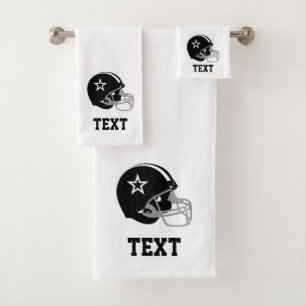 Zwarte Amerikaanse Voetbalhelm & Tekst op Wit Bad Handdoek