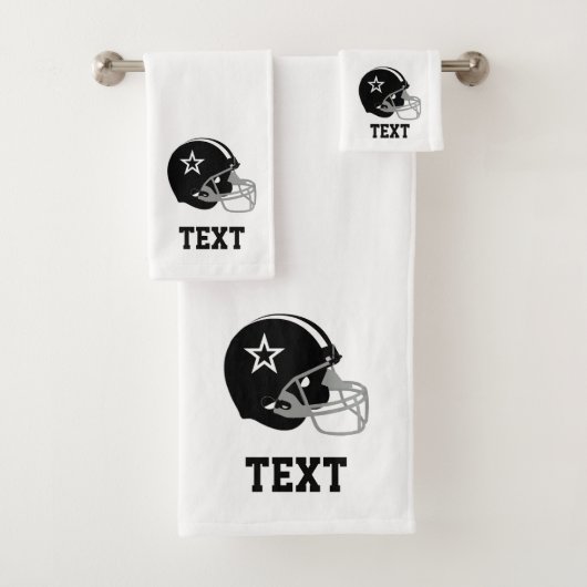 Zwarte Amerikaanse Voetbalhelm & Tekst op Wit Bad Handdoek (Insitu)