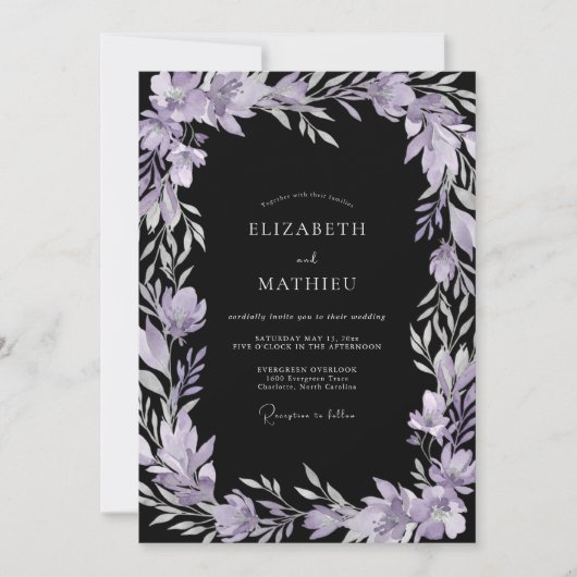 Zwarte Amethist Loof Eucalyptus Bruiloft Kaart (Voorkant)