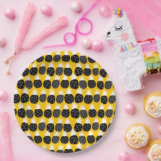 Zwarte anananas papieren bordje (Feest)