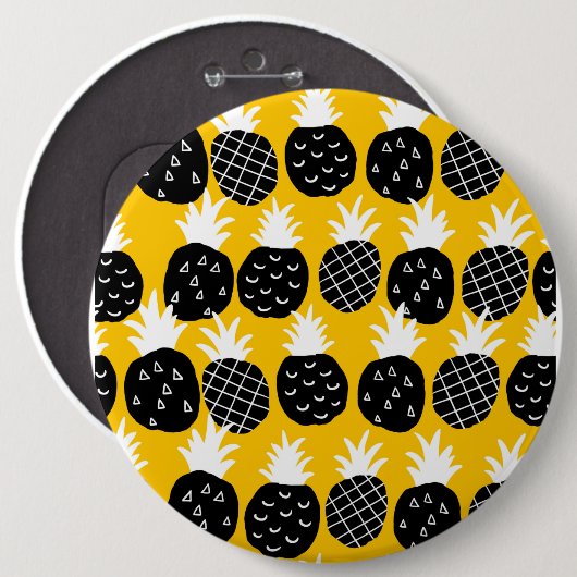 Zwarte anananas ronde button 6,0 cm (Voorkant /achterkant)