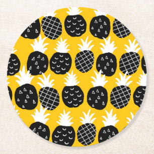 Zwarte anananas ronde kartonnen onderzetter