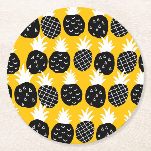 Zwarte anananas ronde kartonnen onderzetter (Voorkant)