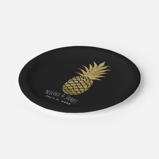 Zwarte anananasappel moderne grafische partij papieren bordje (Gekanteld)