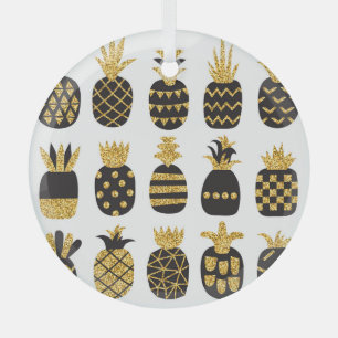 Zwarte ananas: unieke getextureerde set glas ornament