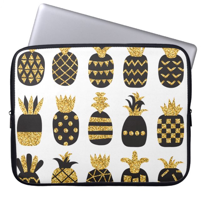 Zwarte ananas: unieke getextureerde set laptop sleeve (Voorkant)