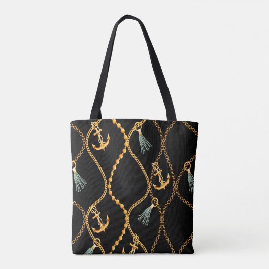 Zwarte anchors en kettingen tote bag (Achterkant)