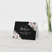 Zwarte Anemoon & Paarse Bloemen Bruidsdouche Vouwk Bedankkaart (Voorkant)