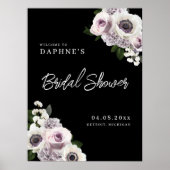 Zwarte Anemoon & Paarse Bloemen Zwarte Douche Welk Poster (Voorkant)