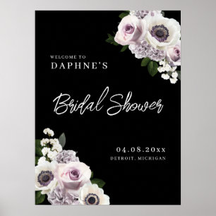 Zwarte Anemoon & Paarse Bloemen Zwarte Douche Welk Poster
