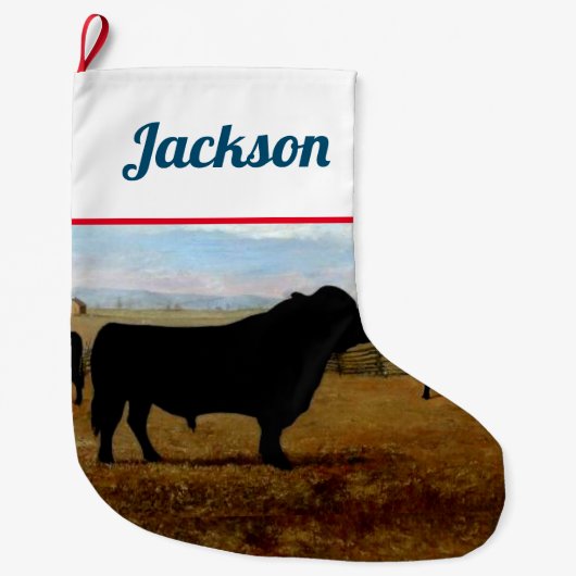 Zwarte Angus Bull Grote Kerstsok (Voorkant)