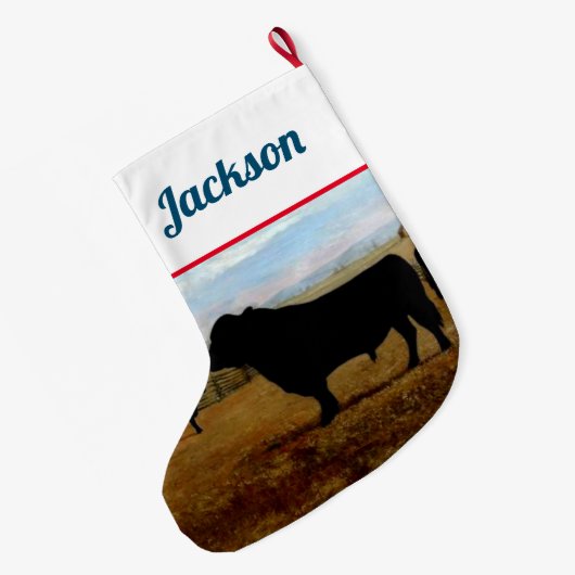  Zwarte Angus Bull Grote Kerstsok (Achterkant (Hangend))