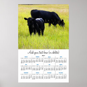 Zwarte Angus in Gele Grass 2011 wandkalender Poster