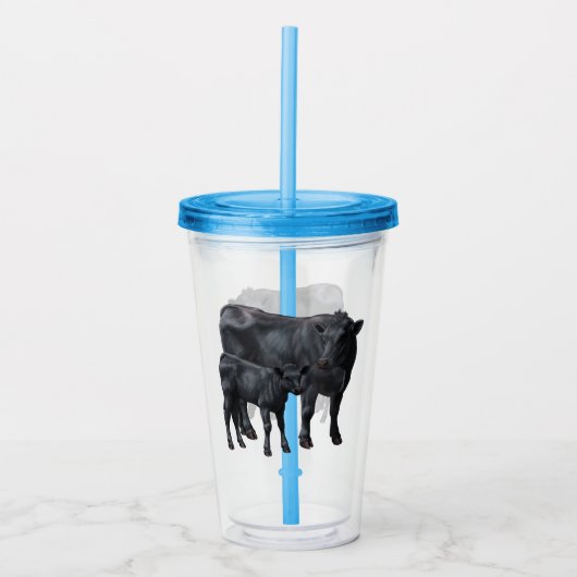 Zwarte Angus-Koe & Cute Calf Acryl Drinkbeker (Voorkant)
