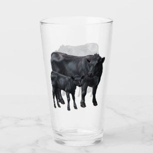 Zwarte Angus-Koe & Cute Calf Glas
